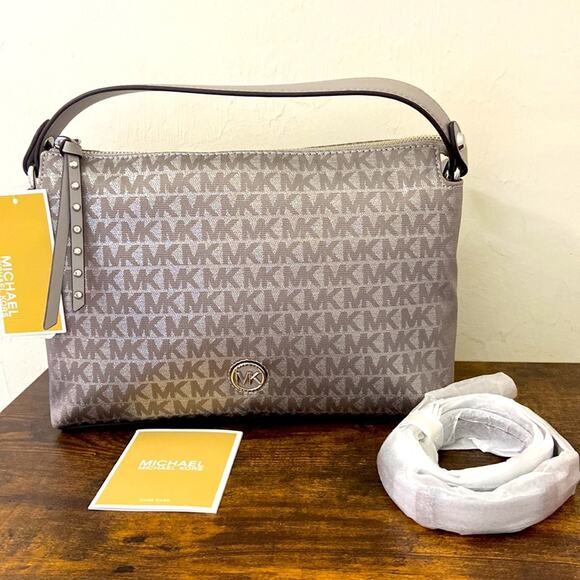 NWT MSRP$ 328 Michael Kors Shailene Silver Small MessengerHandbag Crossbody